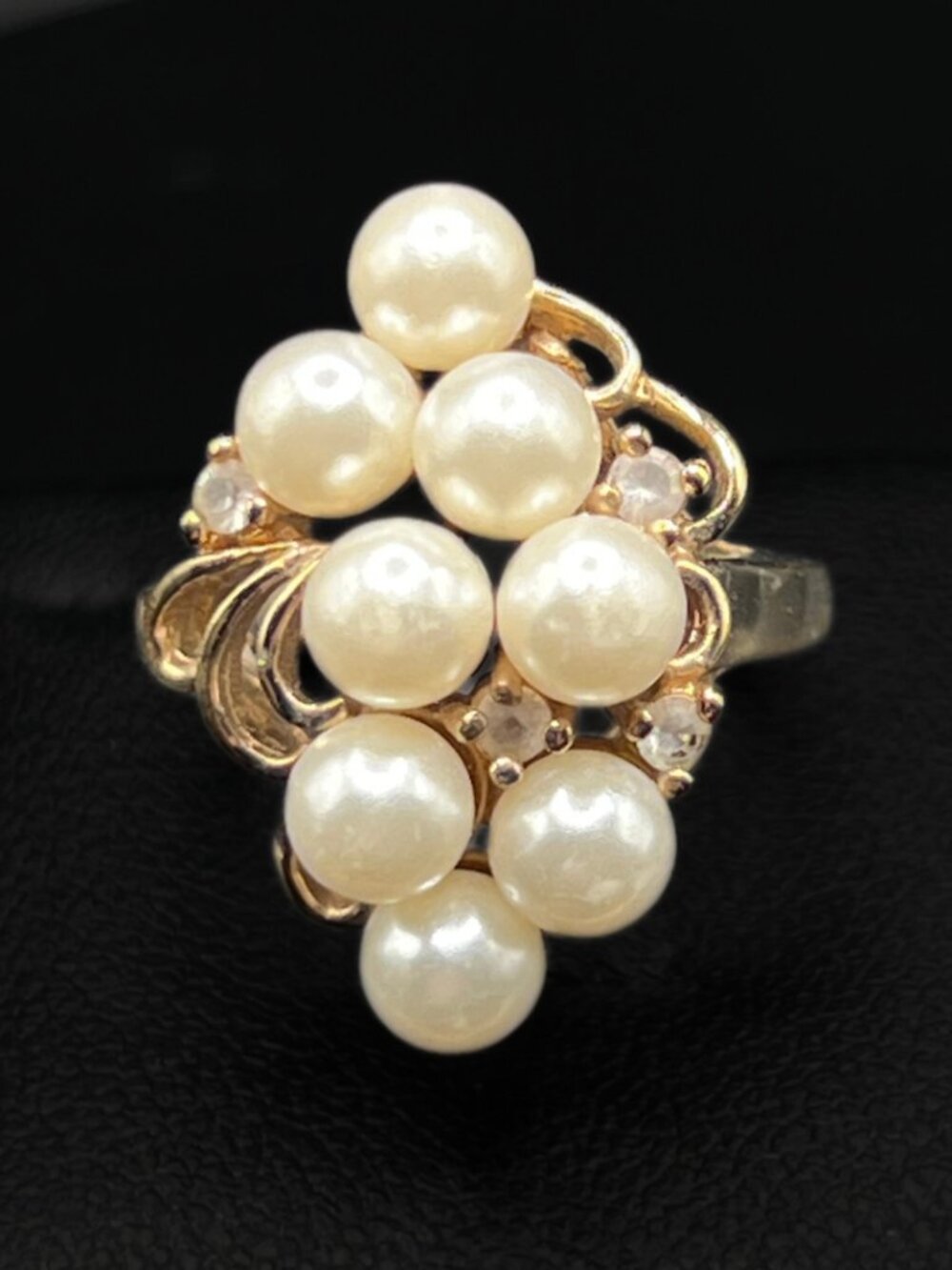 Vintage Cultured Pearl Cluster Ring Size 5 Gold